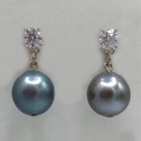 Tahitian Pearl & Lab Grown Diamond Earrings by Val Nunns at The Avenue Gallery, a contemporary fine art gallery in Victoria, BC, Canada.