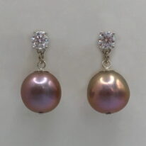 Edison Pearl & Lab Grown Diamond Earrings by Val Nunns at The Avenue Gallery, a contemporary fine art gallery in Victoria, BC, Canada.