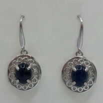Sterling Silver Earrings with Blue Sapphire Cabochon by Val Nunns at The Avenue Gallery, a contemporary fine art gallery in Victoria, BC, Canada.