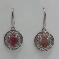 Sterling Silver Earrings with Pink Tourmaline Cabochon by Val Nunns at The Avenue Gallery, a contemporary fine art gallery in Victoria, BC, Canada.