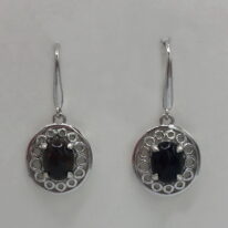 Sterling Silver Earrings with Black Opal Cabochon by Val Nunns at The Avenue Gallery, a contemporary fine art gallery in Victoria, BC, Canada.