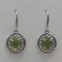 Sterling Silver Earrings with Peridot Cabochon by Val Nunns at The Avenue Gallery, a contemporary fine art gallery in Victoria, BC, Canada.