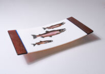 Three Spawning Chinook Salmon Sushi Dish by Bob Leatherbarrow at The Avenue Gallery, a contemporary fine art gallery in Victoria, BC, Canada.