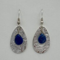 Fine Silver Textured Open Teardrops Earrings with Lapis by Veronica Stewart at The Avenue Gallery, a contemporary fine art gallery in Victoria, BC, Canada.
