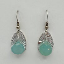 Fine Silver Textured Teardrops Earrings with Chalcedony by Veronica Stewart at The Avenue Gallery, a contemporary fine art gallery in Victoria, BC, Canada.
