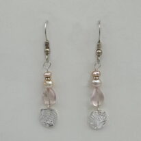 Fine Silver Textured Drops Earrings with Rose Quartz & Pearls by Veronica Stewart at The Avenue Gallery, a contemporary fine art gallery in Victoria, BC, Canada.