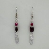 Fine Silver Textured Drops Earrings with Garnet by Veronica Stewart at The Avenue Gallery, a contemporary fine art gallery in Victoria, BC, Canada.