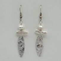 Fine Silver Textured Oval Earrings with White Freshwater Pearls by Veronica Stewart at The Avenue Gallery, a contemporary fine art gallery in Victoria, BC, Canada.