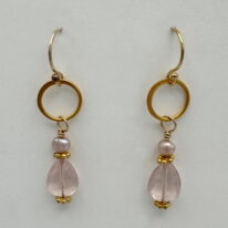 Gold-Fill Earrings with Rose Quartz by Veronica Stewart at The Avenue Gallery, a contemporary fine art gallery in Victoria, BC, Canada.