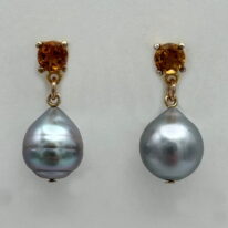 Citrine & Tahitian Pearl Earrings by Val Nunns at The Avenue Gallery, a contemporary fine art gallery in Victoria, BC, Canada.