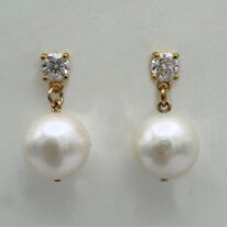 Pearl & Lab Grown Diamond Earrings by Val Nunns at The Avenue Gallery, a contemporary fine art gallery in Victoria, BC, Canada.