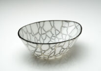 White Wonky Egg Bowl by Bob Leatherbarrow at The Avenue Gallery, a contemporary fine art gallery in Victoria, BC, Canada.