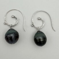 Tahitian Pearl Earrings with Sterling Silver Curly Wires by Val Nunns at The Avenue Gallery, a contemporary fine art gallery in Victoria, BC, Canada.
