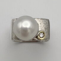 Large Squar Ring with Mabe White Pearl & Cubic Zirconia by Chi's Creations at The Avenue Gallery, a contemporary fine art gallery in Victoria, BC, Canada.
