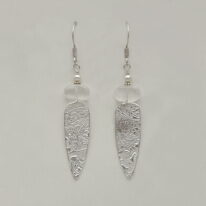 Large Fine Silver Shield Earrings with Moonstone & Pearls by Veronica Stewart at The Avenue Gallery, a contemporary fine art gallery in Victoria, BC, Canada.