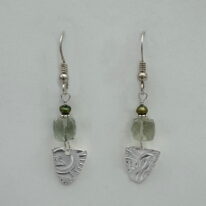 Fine Silver Textured Drop Earrings with Green Quartz by Veronica Stewart at The Avenue Gallery, a contemporary fine art gallery in Victoria, BC, Canada.