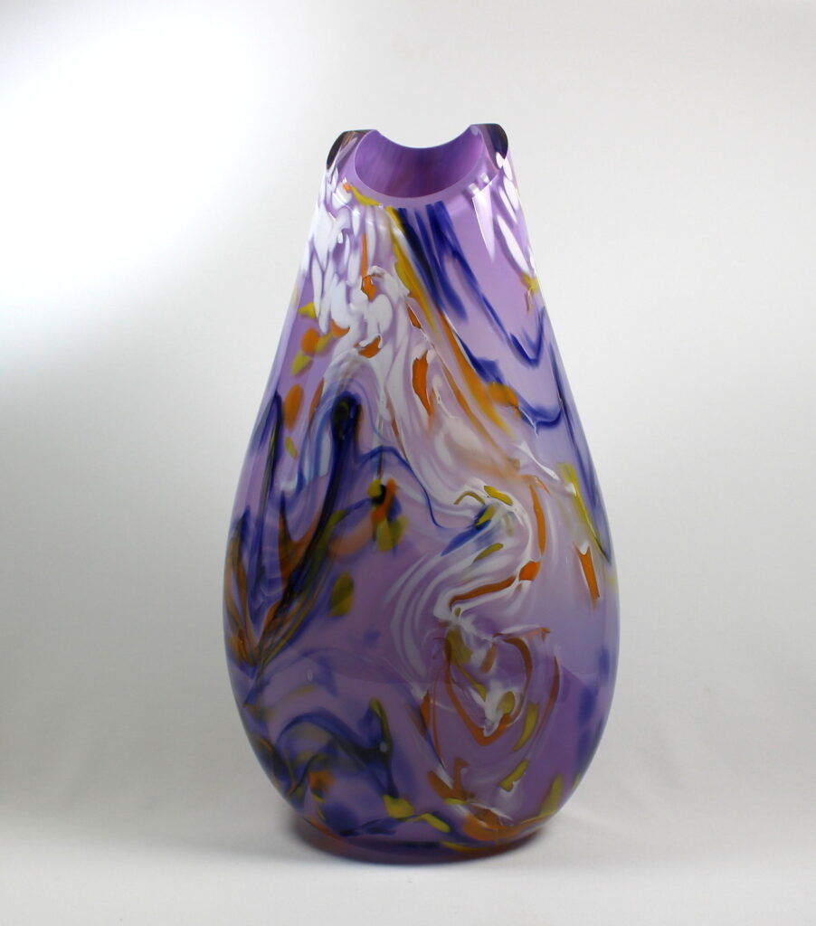 Purple with Night Blue, White, Orange, Yellow (Front V-Cut) Vase by Guy Hollington at The Avenue Gallery, a contemporary fine art gallery in Victoria, BC, Canada.