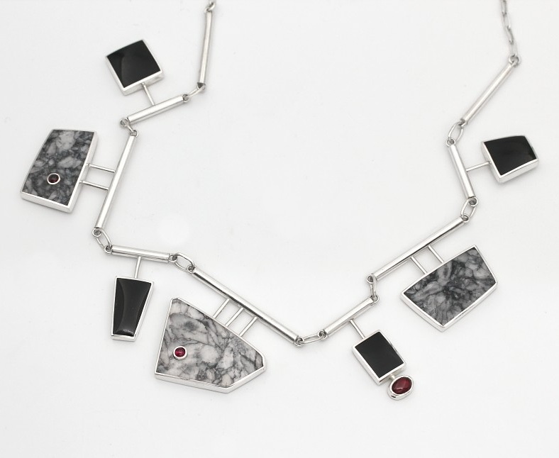 Pinolith, Black Jade & Garnet Necklace by Brenda Roy at The Avenue Gallery, a contemporary fine art gallery in Victoria, BC, Canada.