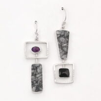 Pinolith, Black Jade & Amethyst Earrings by Brenda Roy at The Avenue Gallery, a contemporary fine art gallery in Victoria, BC, Canada.