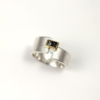 Sterling Silver, 18kt. Gold & Black Diamond Cube Ring by Brenda Roy at The Avenue Gallery, a contemporary fine art gallery in Victoria, BC, Canada.