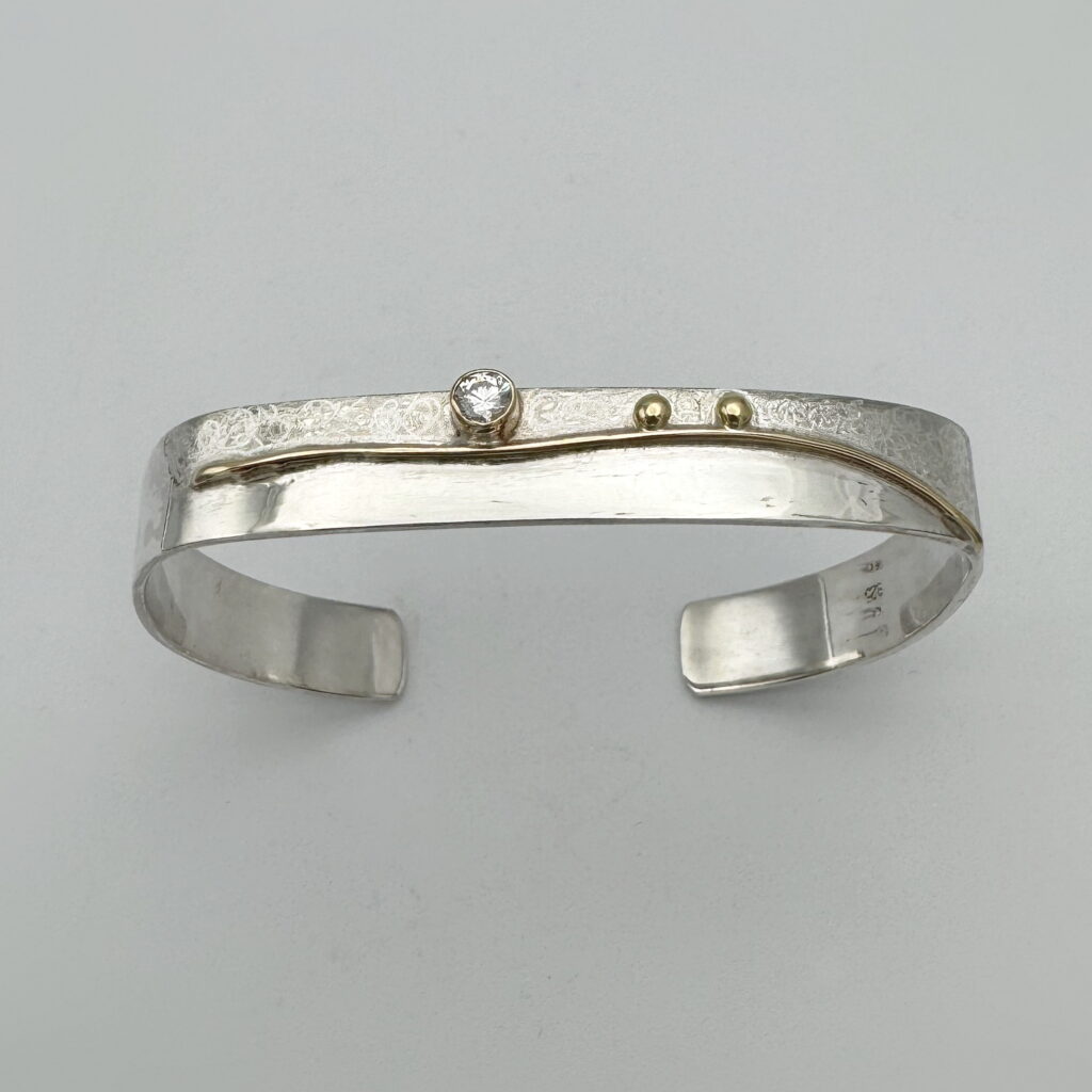 Blossom Square Cuff with 14kt. Gold, 18kt. Gold & Cubic Zirconia by Chi's Creations at The Avenue Gallery, a contemporary fine art gallery in Victoria, BC, Canada.