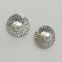 Hammered Floating Lily Pad with Pearl Stud Earrings by Chi's Creations at The Avenue Gallery, a contemporary fine art gallery in Victoria, BC, Canada.