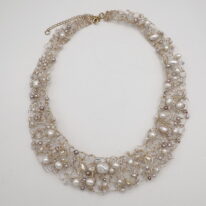 Gold-Fill Crochet Collar with Freshwater Pearls & Swarovski Crystals by Veronica Stewart at The Avenue Gallery, a contemporary fine art gallery in Victoria, BC, Canada.