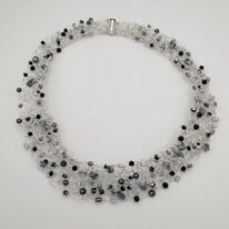 Fine Silver Crochet Collar with Swarovski Crystals & Pearls by Veronica Stewart at The Avenue Gallery, a contemporary fine art gallery in Victoria, BC, Canada.