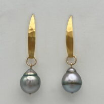 Tahitian Pearl & Yellow Gold-Plated Earrings by Val Nunns at The Avenue Gallery, a contemporary fine art gallery in Victoria, BC, Canada.