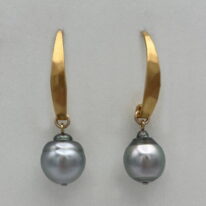 Tahitian Pearl & Yellow Gold-Plated Earrings by Val Nunns at The Avenue Gallery, a contemporary fine art gallery in Victoria, BC, Canada.