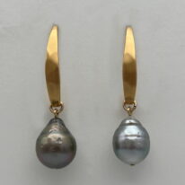 Tahitian Pearl & Yellow Gold-Plated Earrings by Val Nunns at The Avenue Gallery, a contemporary fine art gallery in Victoria, BC, Canada.
