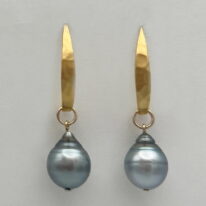 Tahitian Pearl & Yellow Gold-Plated Earrings by Val Nunns at The Avenue Gallery, a contemporary fine art gallery in Victoria, BC, Canada.