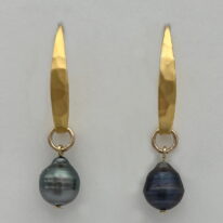 Tahitian Pearl & Yellow Gold-Plated Earrings by Val Nunns at The Avenue Gallery, a contemporary fine art gallery in Victoria, BC, Canada.