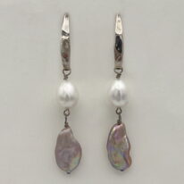 White Freshwater Pearl, Baroque Pearl & Sterling Silver Earrings by Val Nunns at The Avenue Gallery, a contemporary fine art gallery in Victoria, BC, Canada.