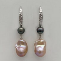 Tahitian & Pink Baroque Pearl Earrings by Val Nunns at The Avenue Gallery, a contemporary fine art gallery in Victoria, BC, Canada.