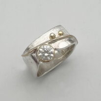 Large Square Blossom Ring with 14kt. Gold, 18kt. Gold & Cubic Zirconia by Chi's Creations at The Avenue Gallery, a contemporary fine art gallery in Victoria, BC, Canada.