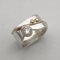 Large Square Blossom Ring with 14kt. Gold, 18kt. Gold & Cubic Zirconia by Chi's Creations at The Avenue Gallery, a contemporary fine art gallery in Victoria, BC, Canada.