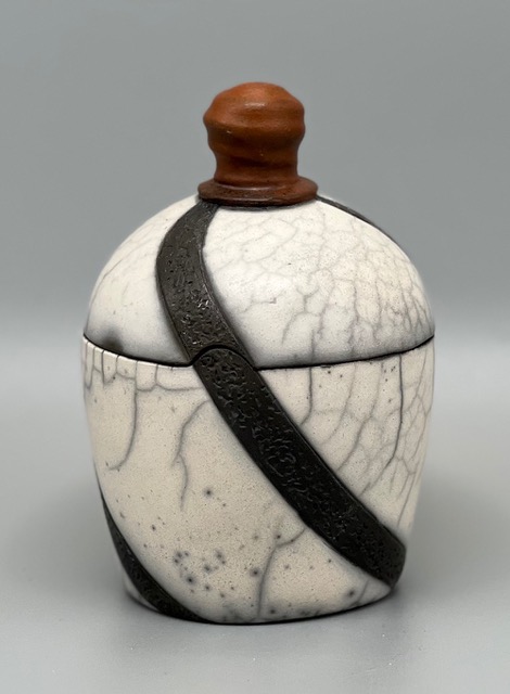 Naked Raku Large Lidded Jar by Jan Lovewell at The Avenue Gallery, a contemporary fine art gallery in Victoria, BC, Canada.