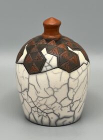 Naked Raku Large Lidded Jar by Jan Lovewell at The Avenue Gallery, a contemporary fine art gallery in Victoria, BC, Canada.