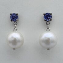 Tanzanite & White Pearl Earrings by Val Nunns at The Avenue Gallery, a contemporary fine art gallery in Victoria, BC, Canada.