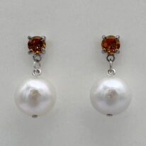 Citrine & White Pearl Earrings by Val Nunns at The Avenue Gallery, a contemporary fine art gallery in Victoria, BC, Canada.
