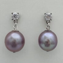 Edison Pearl & Lab Grown Diamond Earrings by Val Nunns at The Avenue Gallery, a contemporary fine art gallery in Victoria, BC, Canada.