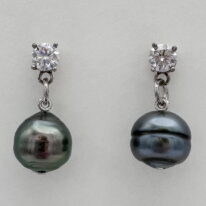 Tahitian Pearl & Lab Grown Diamond Earrings by Val Nunns at The Avenue Gallery, a contemporary fine art gallery in Victoria, BC, Canada.