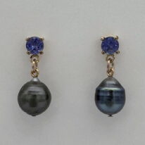 Tahitian Pearl & Tanzanite Earrings by Val Nunns at The Avenue Gallery, a contemporary fine art gallery in Victoria, BC, Canada.