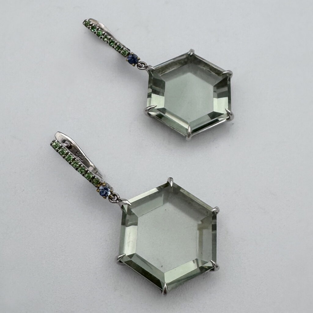 Green Amethyst & Tanzanite Earrings by Val Nunns at The Avenue Gallery, a contemporary fine art gallery in Victoria, BC, Canada.