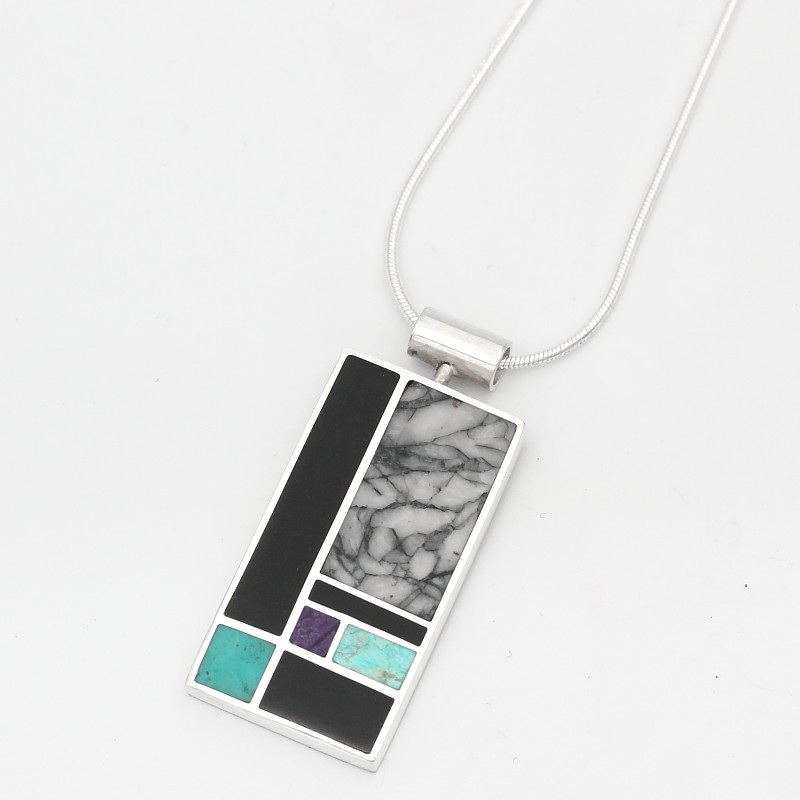 Pinolith, Black Jade, Turquoise & Sugilite Pendant by Brenda Roy at The Avenue Gallery, a contemporary fine art gallery in Victoria, BC, Canada.