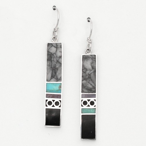 Pinolith, Black Jade, Turquoise & Purple Jade Earrings by Brenda Roy at The Avenue Gallery, a contemporary fine art gallery in Victoria, BC, Canada.