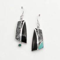 Pinolith, Black Jade, Turquoise & Chrysoprase Earrings by Brenda Roy at The Avenue Gallery, a contemporary fine art gallery in Victoria, BC, Canada.