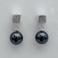 Scribbled Cube Stud Earrings with Hematite by Chi's Creations at The Avenue Gallery, a contemporary fine art gallery in Victoria, BC, Canada.