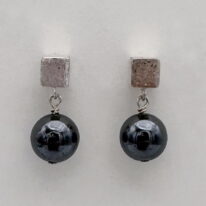 Scribbled Cube Stud Earrings with Hematite by Chi's Creations at The Avenue Gallery, a contemporary fine art gallery in Victoria, BC, Canada.